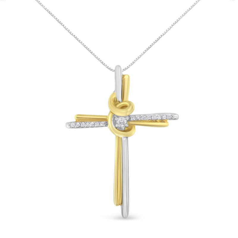 Bids.com 10K Two-Tone Yellow & White Gold Diamond-Accented Cross 18" Pendant Necklace (J-K Color, I2-I3 Clarity) Necklaces