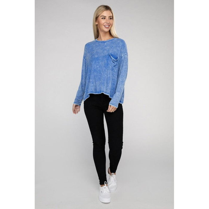 Washed Ribbed Dolman Sleeve Round Neck Top