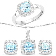 Bids.com 4.62 Carat Genuine Blue Topaz and White Topaz .925 Sterling Silver 3 Piece Jewelry Set (Ring, Earrings, and Pendant w/ Chain) Jewelry Sets