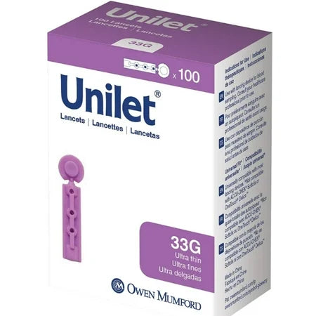 0 Lancet, Unilet Micro Thin 33G Lancets Single-Use Sterile, 100 Each Blood Glucose Meters