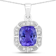 Bids.com 2.52 Carat Genuine Tanzanite and White Diamond 14K White Gold Pendant Pendants