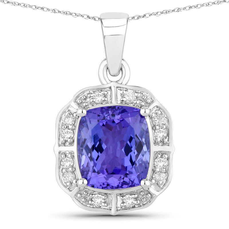 Bids.com 2.52 Carat Genuine Tanzanite and White Diamond 14K White Gold Pendant Pendants