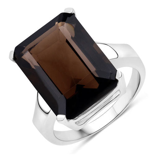 Bids.com 11.20 Carat Genuine Smoky Quartz .925 Sterling Silver Ring Rings