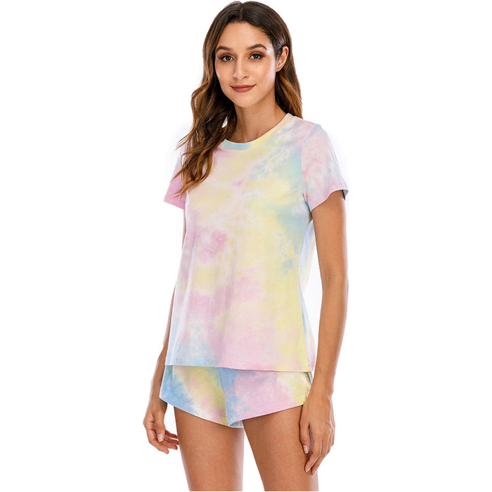 Tie-Dye Round Neck Short Sleeve Top and Shorts Lounge Set