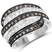 Bids.com 0.80 Carat Genuine Brown Diamond and White Diamond .925 Sterling Silver Ring Rings