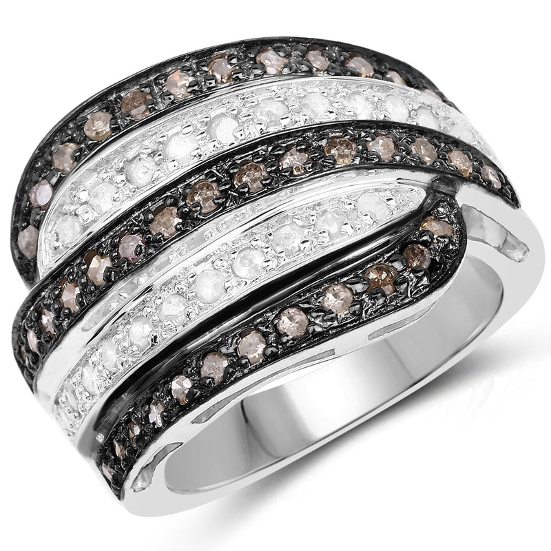 Bids.com 0.80 Carat Genuine Brown Diamond and White Diamond .925 Sterling Silver Ring Rings