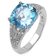 Bids.com 5.05 Carat Genuine Blue Topaz and 0.05 ct.t.w Genuine Diamond Accents Sterling Silver Ring Rings