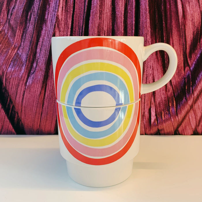 The Bullish Store - 70S Rainbow Stacking Mug Set Of 2 | Vintage Style Giftable 14 Oz Mugs In Painted Ceramic