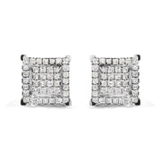 Bids.com 10K White Gold 1 1/4 Cttw Princess Diamond Composite Double Square and Halo Stud Earrings (I-J Color, I1-I2 Clarity) Earrings