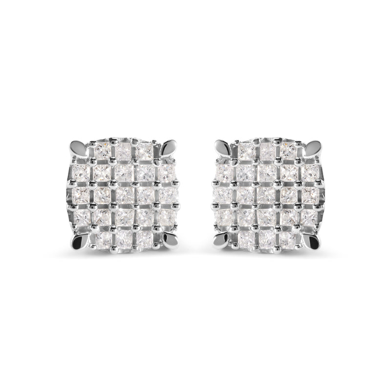 Bids.com 10K White Gold 3/4 Cttw Princess Diamond Composite Cushion Shape Stud Earrings (I-J Color, I1-I2 Clarity) Earrings