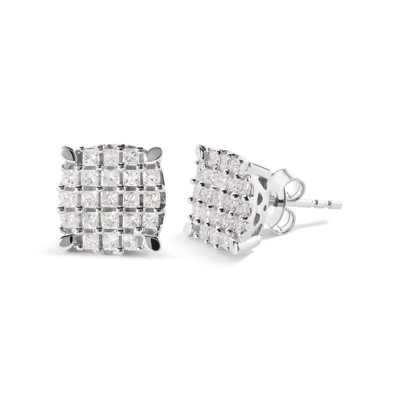 Bids.com 10K White Gold 3/4 Cttw Princess Diamond Composite Cushion Shape Stud Earrings (I-J Color, I1-I2 Clarity) Earrings