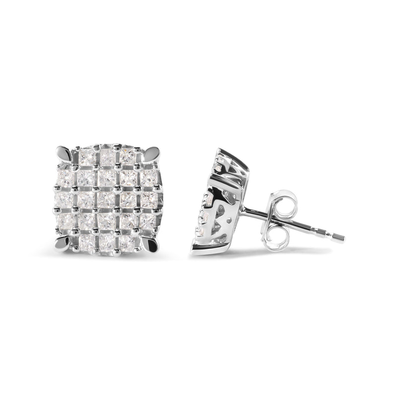 Bids.com 10K White Gold 3/4 Cttw Princess Diamond Composite Cushion Shape Stud Earrings (I-J Color, I1-I2 Clarity) Earrings