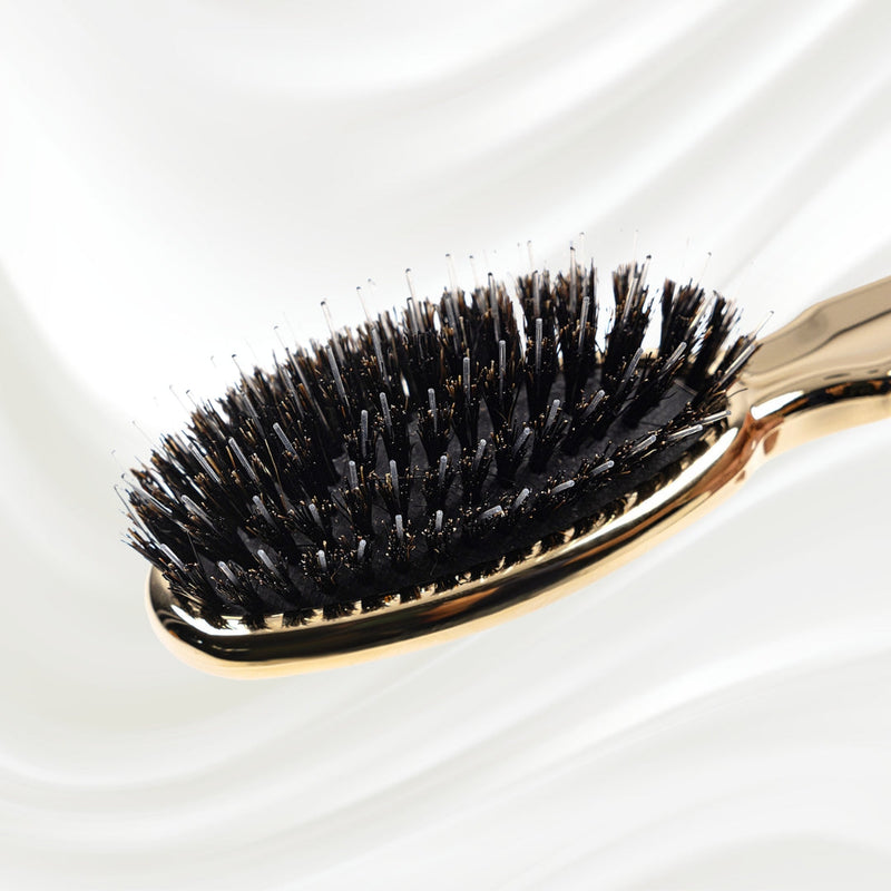 Metallic Nylon & Boar Bristle Hair Brush - Pneumatic Cushion for All Hair Types