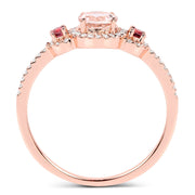 Bids.com 0.63 Carat Genuine Morganite, Pink Tourmaline and White Diamond 14K Rose Gold Ring Rings