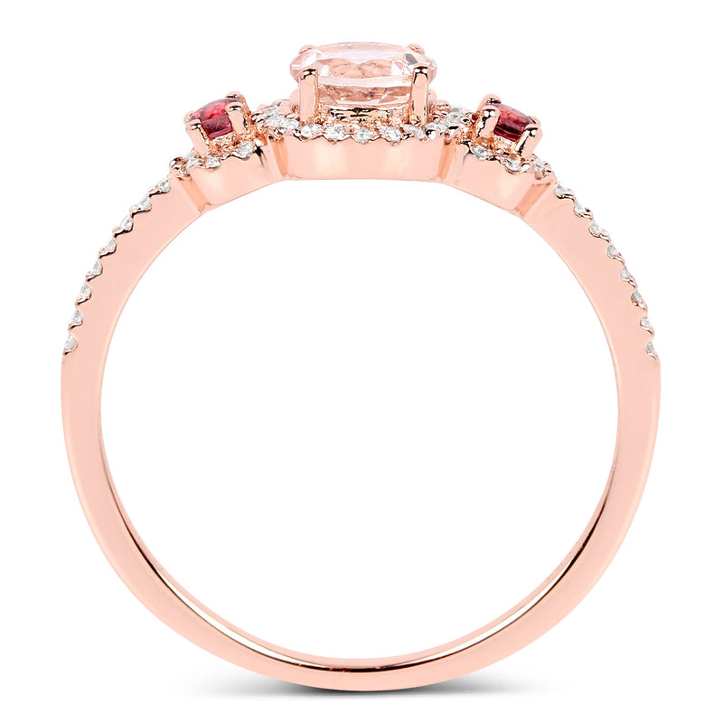 Bids.com 0.63 Carat Genuine Morganite, Pink Tourmaline and White Diamond 14K Rose Gold Ring Rings