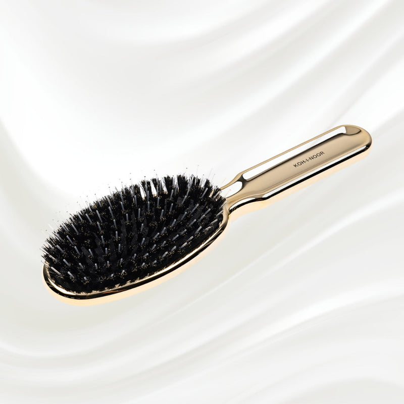 Metallic Nylon & Boar Bristle Hair Brush - Pneumatic Cushion for All Hair Types