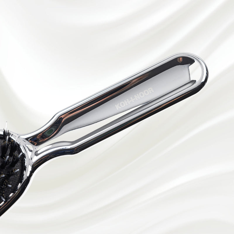 Metallic Nylon & Boar Bristle Hair Brush - Pneumatic Cushion for All Hair Types