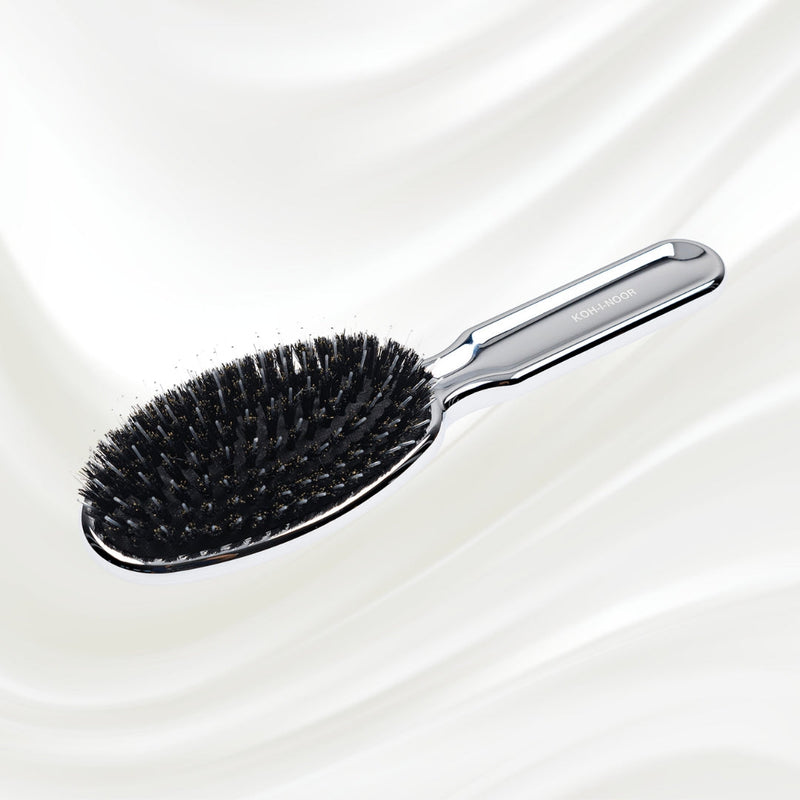 Metallic Nylon & Boar Bristle Hair Brush - Pneumatic Cushion for All Hair Types