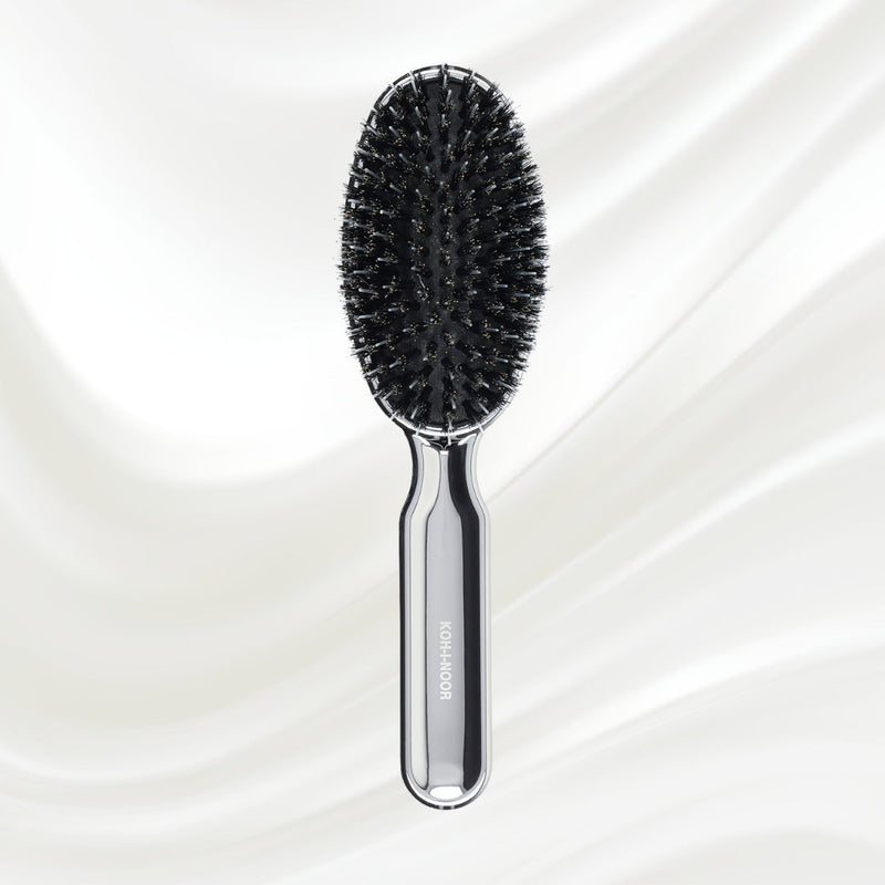 Metallic Nylon & Boar Bristle Hair Brush - Pneumatic Cushion for All Hair Types