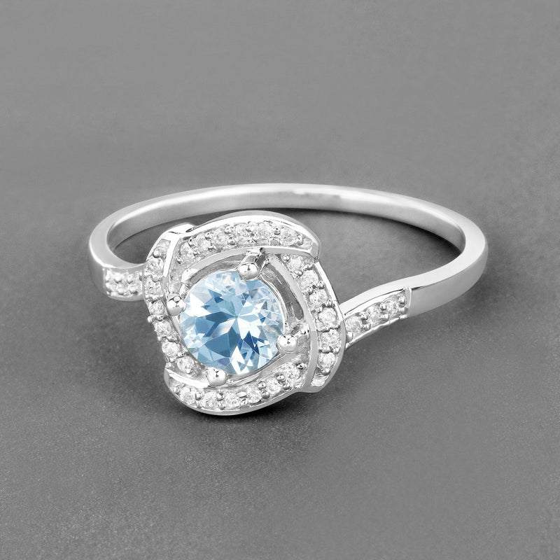 Bids.com 0.46 Carat Genuine Aquamarine and White Diamond 14K White Gold Ring Rings