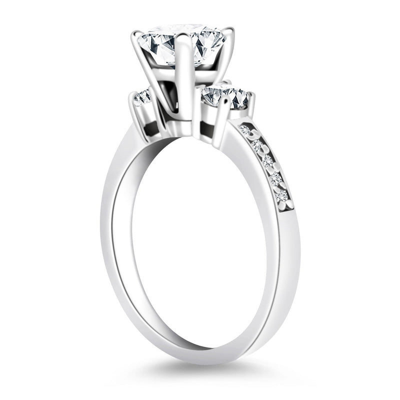Bids.com 14k White Gold Three Stone Engagement Ring with Diamond Band Rings