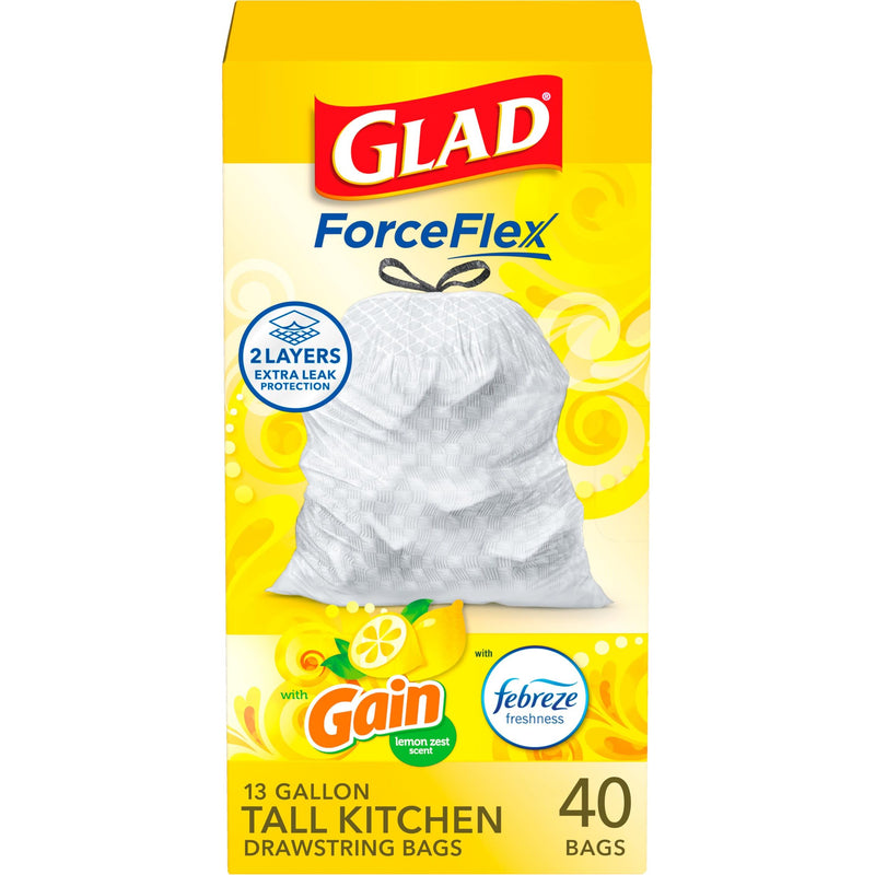 Glad Glad® OdorShield® with Febreze® Fresh Clean Scent Drawstring Tall Kitchen Trash Bag, 6 x 40-Pack Household Supplies Gold