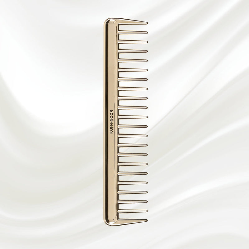 Metallic Wide Tooth Comb - Chrome & Gold Plated for Wet Hair Detangling