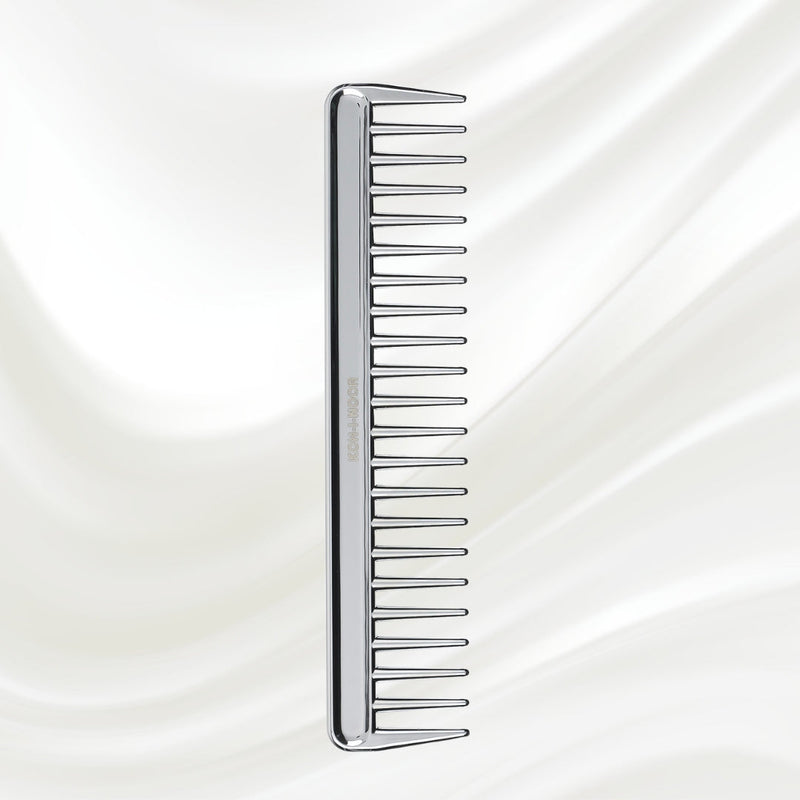 Metallic Wide Tooth Comb - Chrome & Gold Plated for Wet Hair Detangling