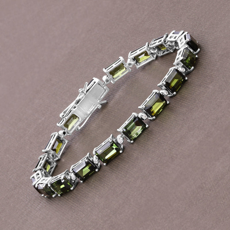 Bids.com 19.04 Carat Genuine Green Tourmaline and White Diamond 14K White Gold Bracelet Bracelets