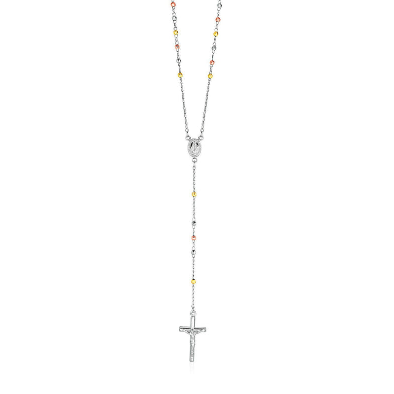 Bids.com Three Toned Rosary Chain and Bead Necklace in Sterling Silver Necklaces