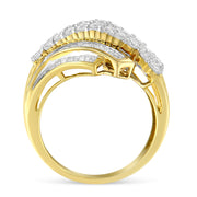 Bids.com 10K Yellow Gold 1.0 Cttw Round & Baguette Cut Diamond 64 Stone Bypass Style Channel Set Modern Statement Ring (H-I Color, SI1-SI2 Clarity) - Size 6 Rings