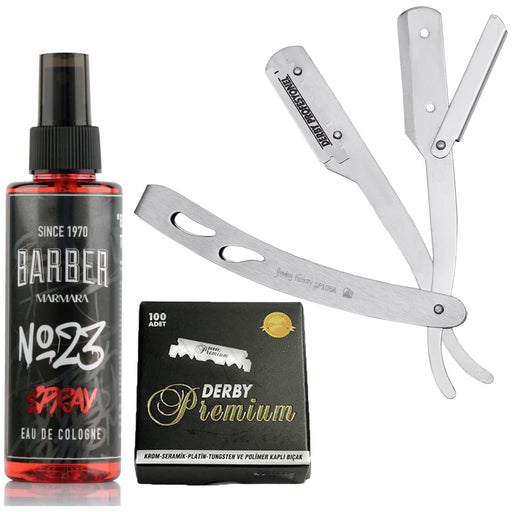Barbersets - The Shave Factory Straight Edge Razor Kit (Matte/Barber No23 50Ml Cologne / 100 Derby Premium Single Edge Razor Blades)