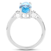 Bids.com 3.67 Carat Genuine Swiss Blue Topaz and White Diamond .925 Sterling Silver Ring Rings
