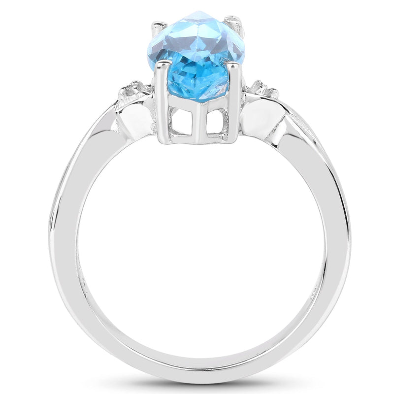 Bids.com 3.67 Carat Genuine Swiss Blue Topaz and White Diamond .925 Sterling Silver Ring Rings