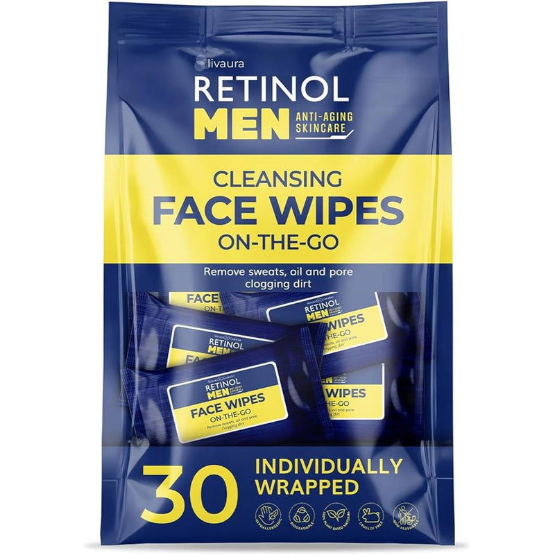 Retinol Retinol Men On-The-Go Cleansing Face Wipes 30 Individually Wrapped Skin Care