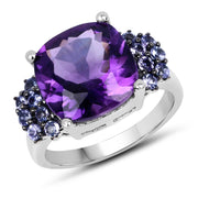 Bids.com 6.34 Carat Genuine Amethyst and Tanzanite .925 Sterling Silver Ring Rings