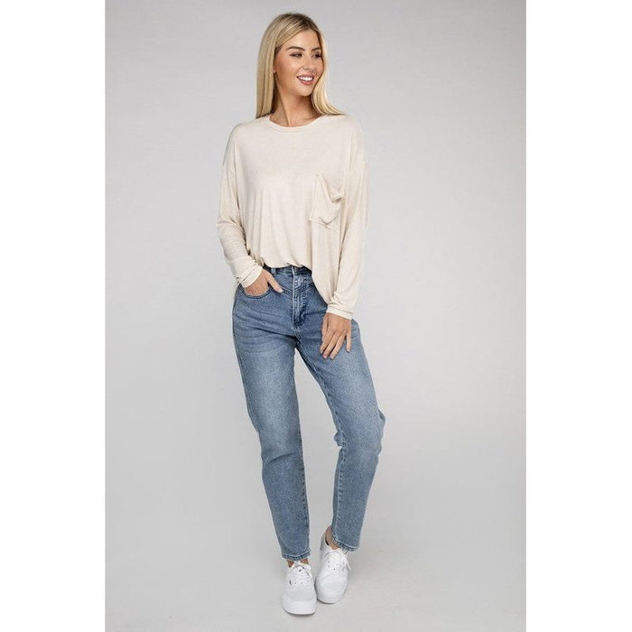 Washed Ribbed Dolman Sleeve Round Neck Top