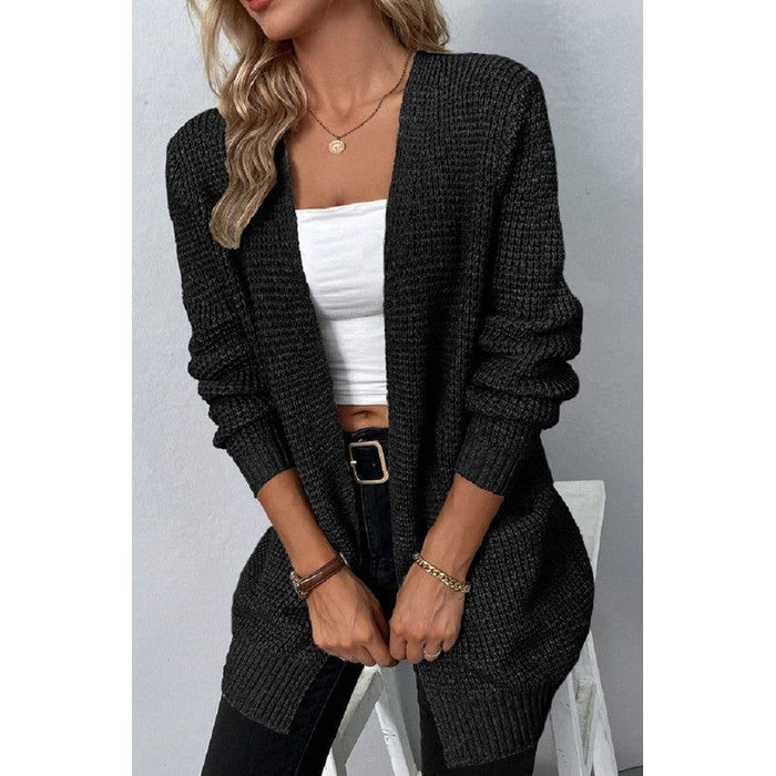 Open Front Waffle Sweater Cardigan