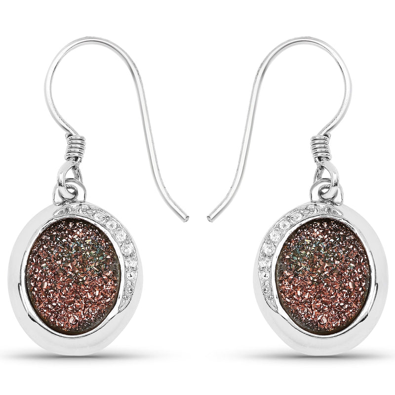 Bids.com 4.72 Carat Genuine Copper Bloom Drusy and White Topaz .925 Sterling Silver Earrings Earrings