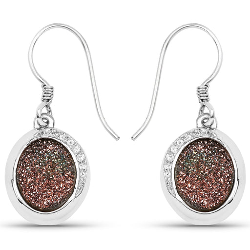 Bids.com 4.72 Carat Genuine Copper Bloom Drusy and White Topaz .925 Sterling Silver Earrings Earrings
