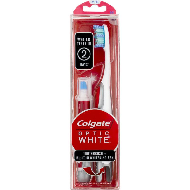 Colgate Colgate Optic White Toothbrush Plus Whitening Pen, Compact Head Medium Oral Care Light Pink