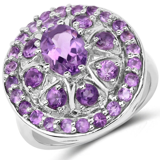 Bids.com 2.67 Carat Genuine Amethyst .925 Sterling Silver Ring Rings White Smoke size 6.00,size 8.00,size 7.00,size 9.00