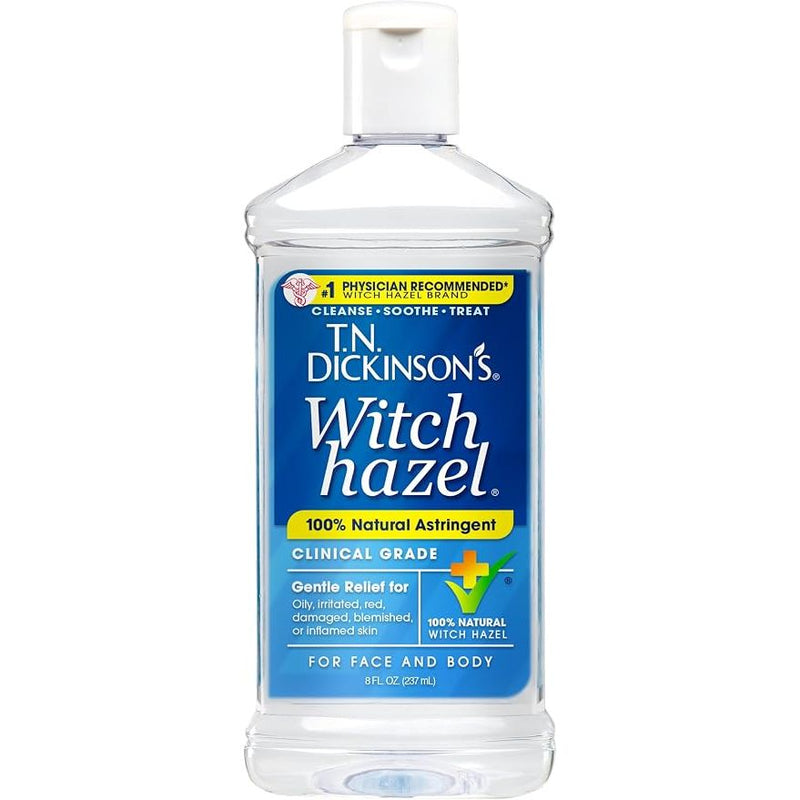 Dickinson's T.N. Dickinson's Witch Hazel 100% Natural Astringent 8 Fl Oz Pure Witch Hazel, Fragrance Free; Cleanses & Soothes Skin; Clinical Grade; for Face & Body Astringents White Smoke