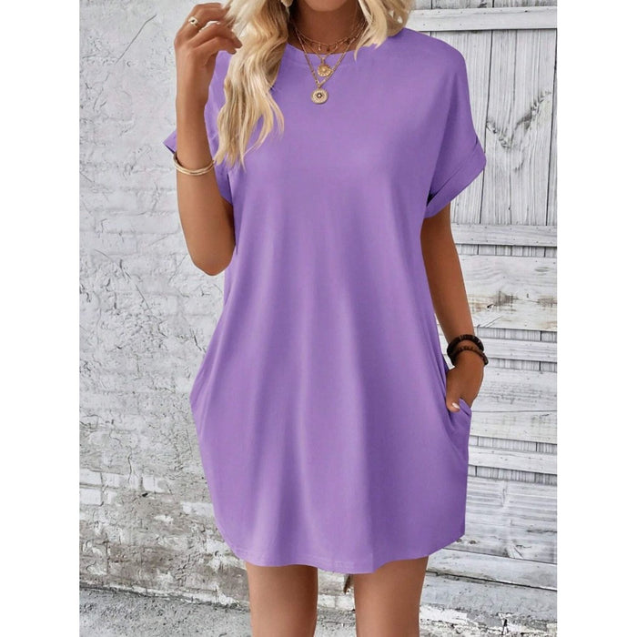 Pocketed Round Neck Short Sleeve Dress