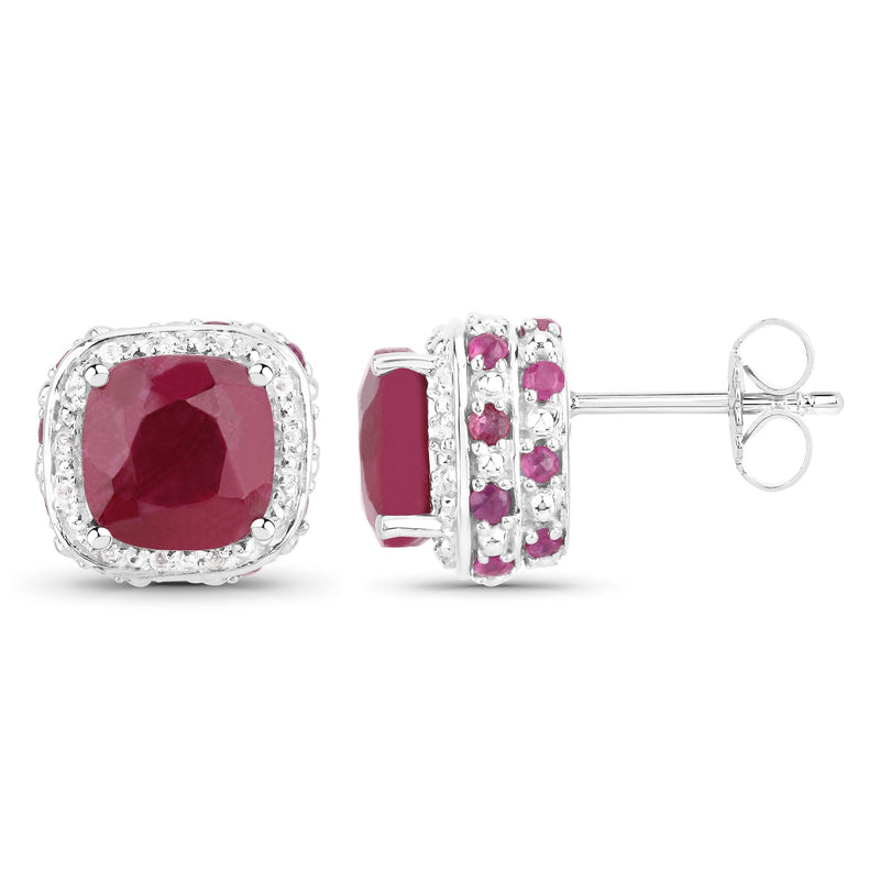 Bids.com 6.12 Carat Dyed Ruby, Ruby and White Topaz .925 Sterling Silver Earrings Earrings