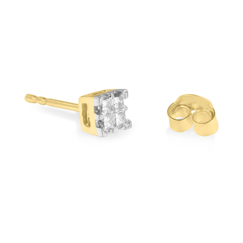 Bids.com 10k Yellow Gold Princess Diamond Quad Stud Earrings (1/4 cttw, J-K Color, I2-I3 Clarity) Earrings