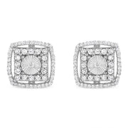 Bids.com .925 Sterling Silver 1.0 Cttw Round Diamond Double Halo and Disc Stud Earring (I-J Color, I2-I3 Clarity) Earrings