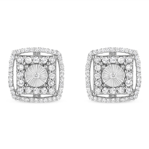 Bids.com .925 Sterling Silver 1.0 Cttw Round Diamond Double Halo and Disc Stud Earring (I-J Color, I2-I3 Clarity) Earrings