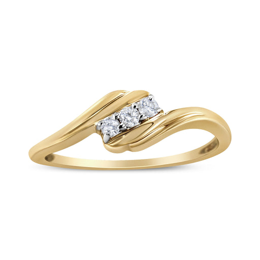 Bids.com 10K Yellow Gold over .925 Sterling Silver 1/10 Cttw Diamond Three-Stone Bypass Fashion Cocktail Ring ( I-J Color, I2-I3 Clarity) - Size 6 Rings