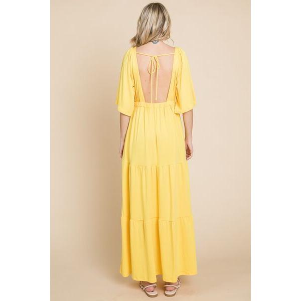 Culture Code Backless Plunge Half Sleeve Tiered Dress